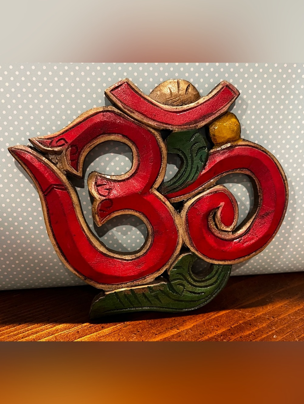 Hindi Wall Plaque OM AUM Symbol Mantra Hindu Yoga Painted Wood Rustic Fair Trade